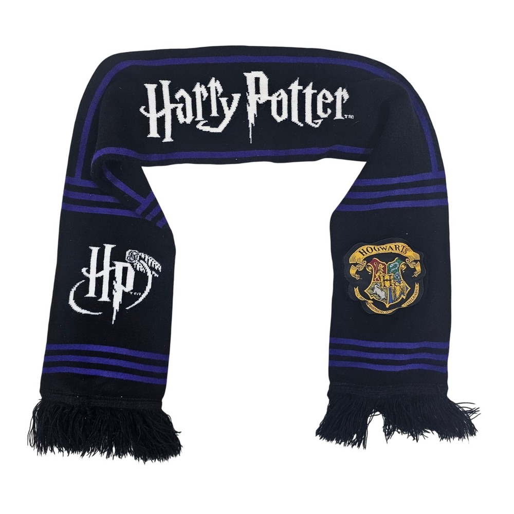 Harry Potter Hogwarts Scarf Black Purpleβ Striped Knit Fringe Logo 43241 WB EL